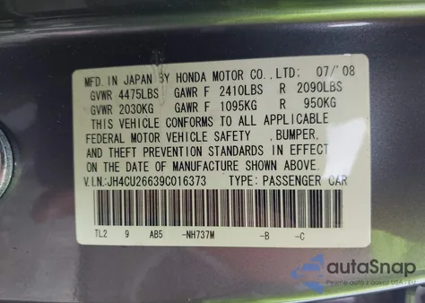 2009 Acura Tsx from USA, damaged, VIN JH4CU26639C016373